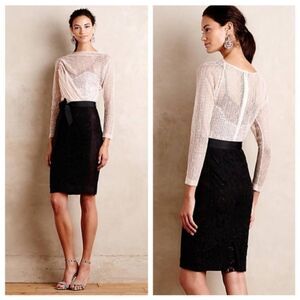 Anthropologie Byron Lars Beguile Alarie Sheath Dress Sz 8 Sheer Lace Ruched Top